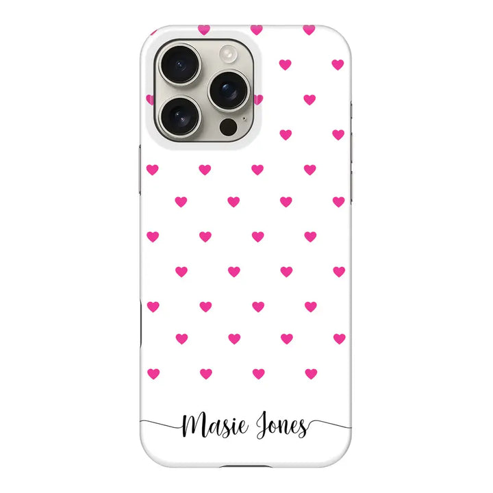 Apple iPhone 16 Pro Max / Snap Classic Heart Pattern Custom Text, My Name Phone Case - Stylizedd.com