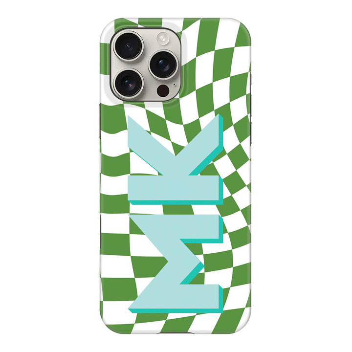 Apple iPhone 16 Pro Max / Snap MagSafe Custom Monogram Initial Wavy Checkerboard, Phone Case - Stylizedd.com