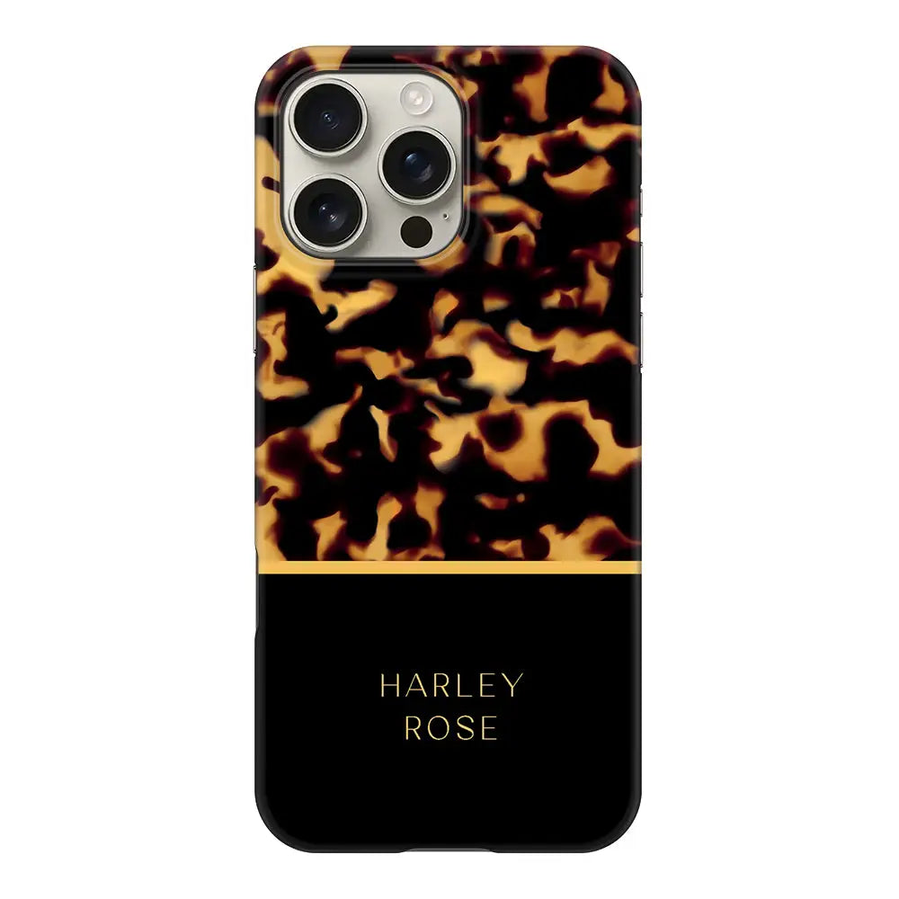 Apple iPhone 16 Pro Max / Snap MagSafe Personalized Text Elegant Luxury Tortoise Shell Pattern, Phone Case - Stylizedd.com