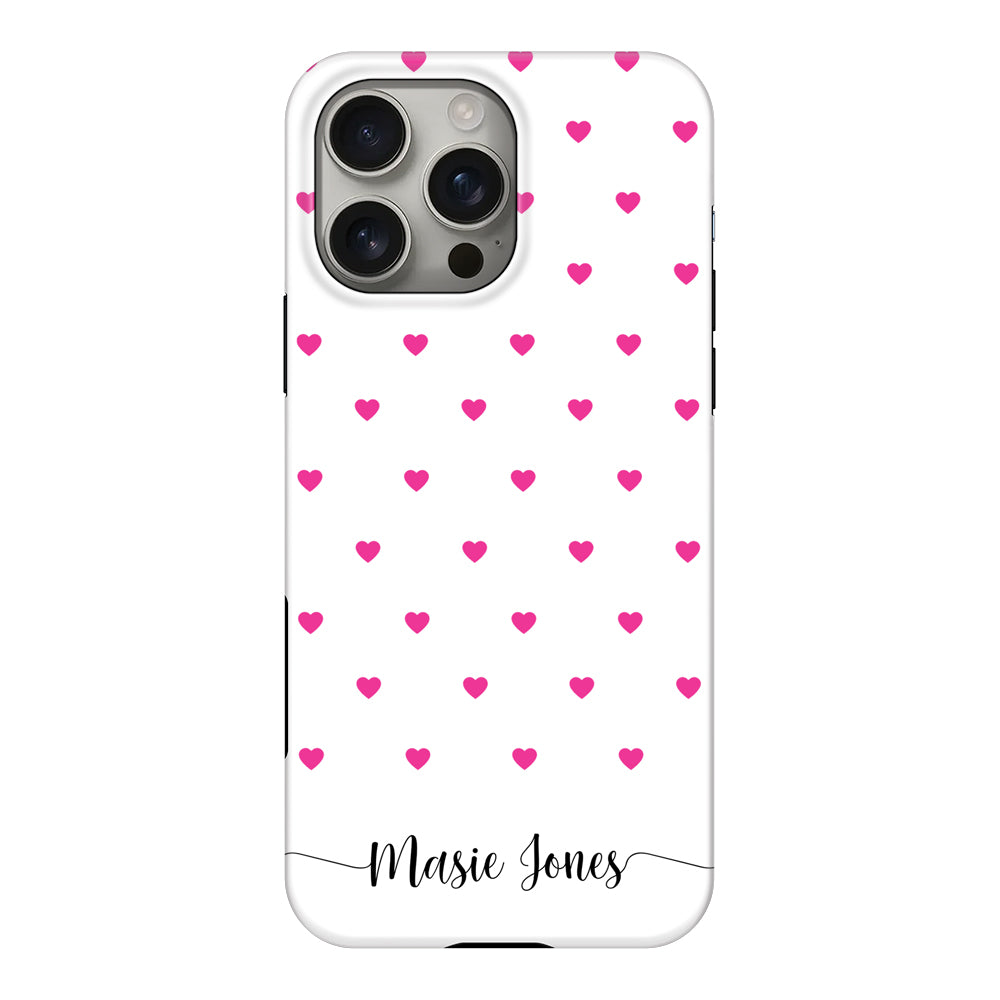Apple iPhone 16 Pro Max / Tough MagSafe Heart Pattern Custom Text, My Name Phone Case - Stylizedd.com