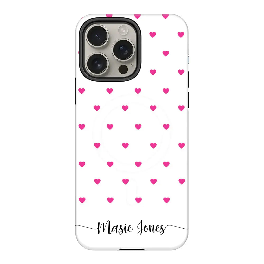 Apple iPhone 16 Pro Max / Tough Pro Heart Pattern Custom Text, My Name Phone Case - Stylizedd.com