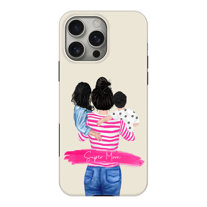 Apple iPhone 16 Pro Max / Tough MagSafe Custom Clipart Text Mother Son & Daughter Phone Case - Stylizedd.com