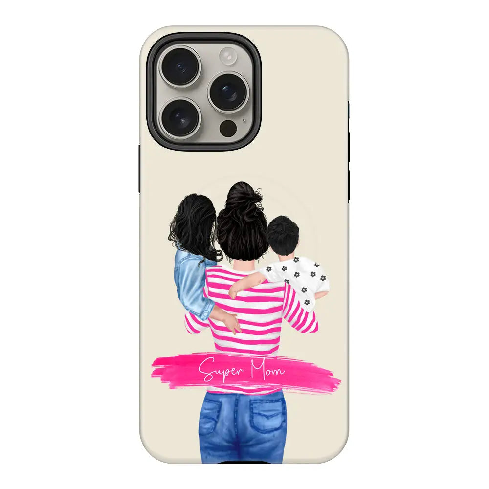 Apple iPhone 16 Pro Max / Tough Pro Custom Clipart Text Mother Son & Daughter Phone Case - Stylizedd.com