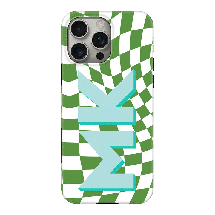 Apple iPhone 16 Pro Max / Tough MagSafe Custom Monogram Initial Wavy Checkerboard, Phone Case - Stylizedd.com