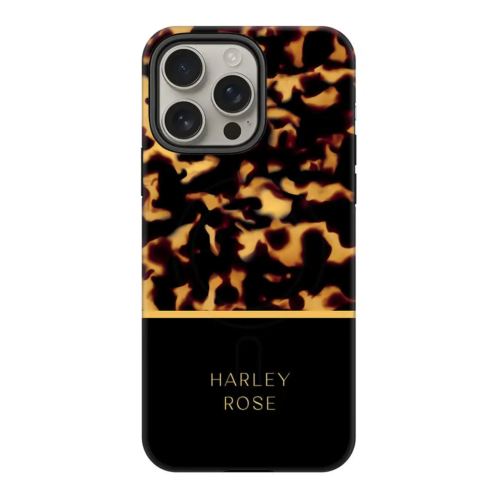 Apple iPhone 16 Pro Max / Tough MagSafe Personalized Text Luxury Tortoise Shell Pattern, Phone Case - Stylizedd.com