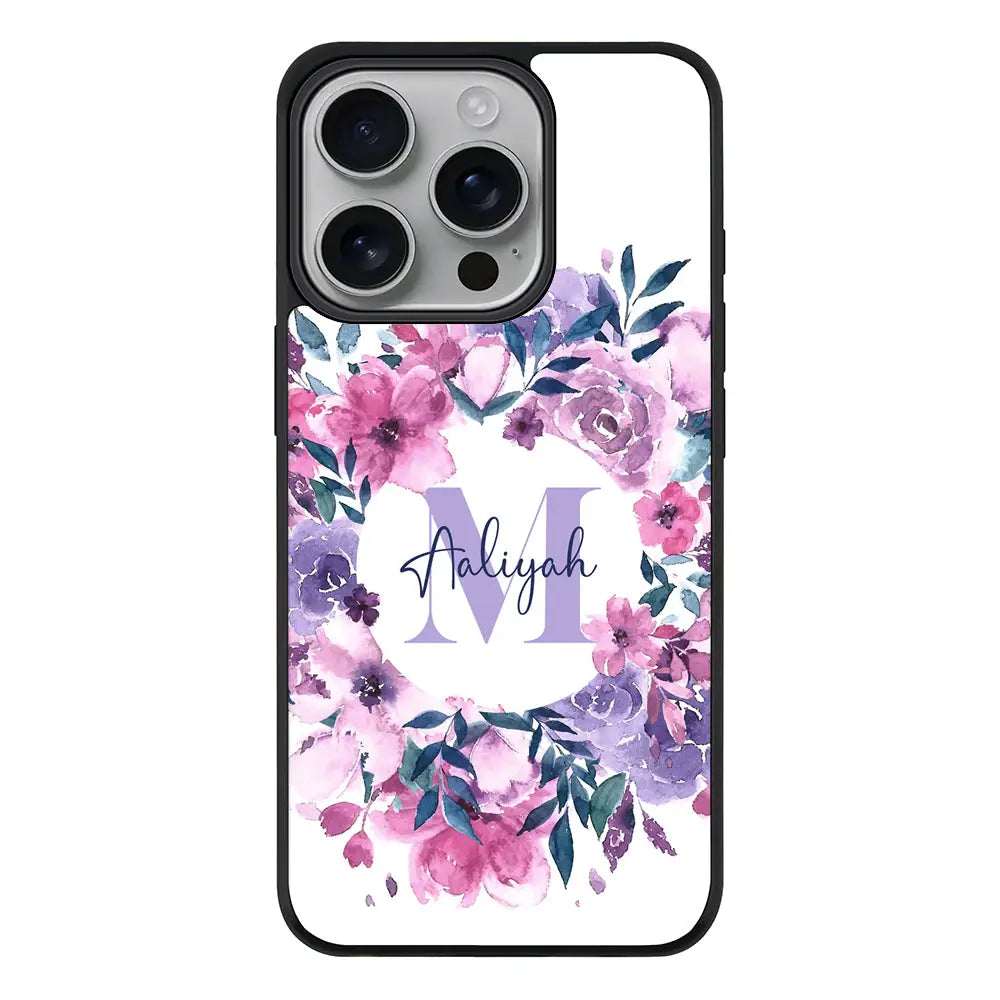 Apple iPhone 16 Pro / Rugged MagSafe Custom Monogram Floral Flower Initial Name & Letter, Phone Case - Stylizedd.com