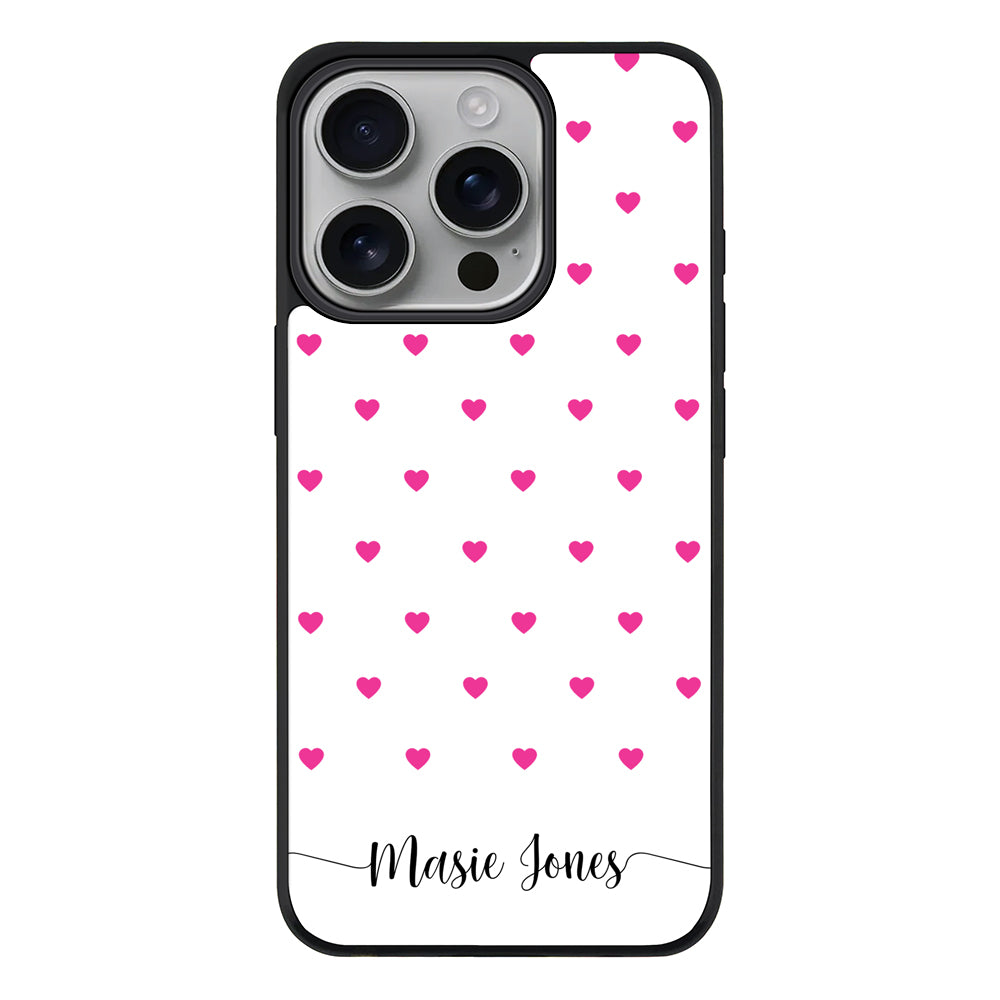 Apple iPhone 16 Pro / Rugged MagSafe Heart Pattern Custom Text, My Name Phone Case - Stylizedd.com