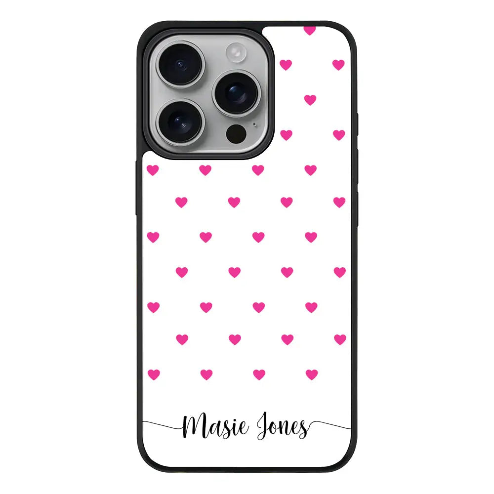 Apple iPhone 16 Pro / Rugged Black Heart Pattern Custom Text, My Name Phone Case - Stylizedd.com