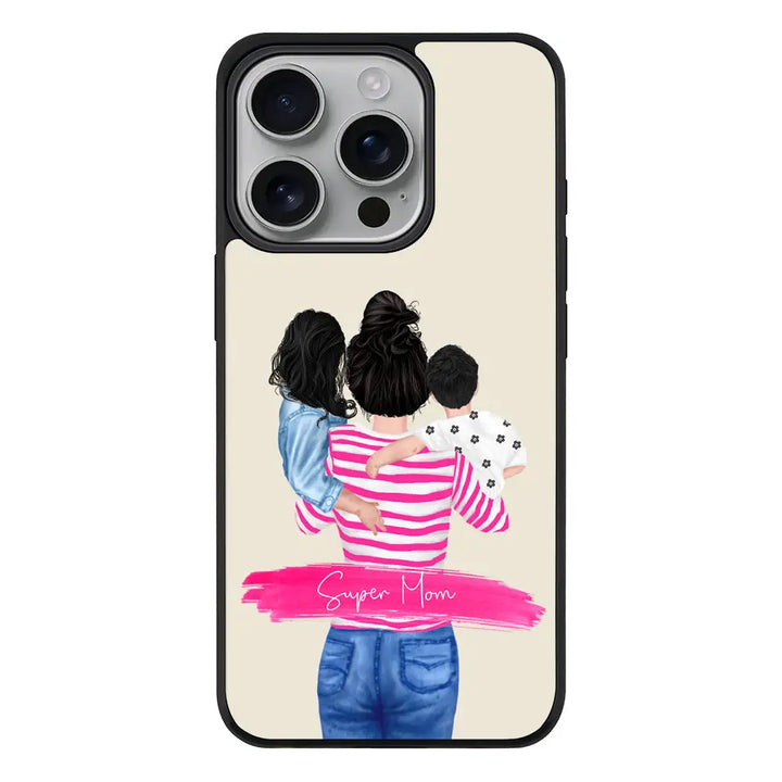 Apple iPhone 16 Pro / Rugged Black Custom Clipart Text Mother Son & Daughter Phone Case - Stylizedd.com