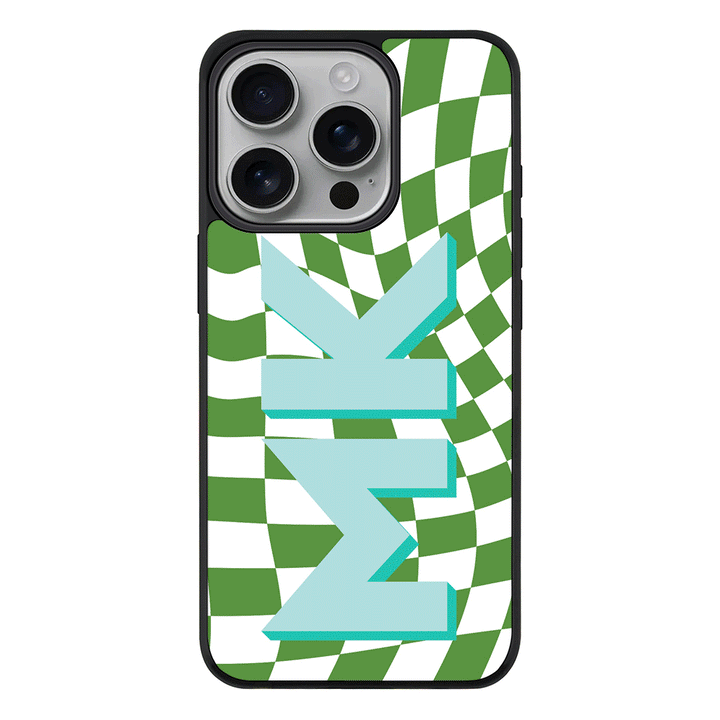 Apple iPhone 16 Pro / Rugged MagSafe Custom Monogram Initial Wavy Checkerboard, Phone Case - Stylizedd.com