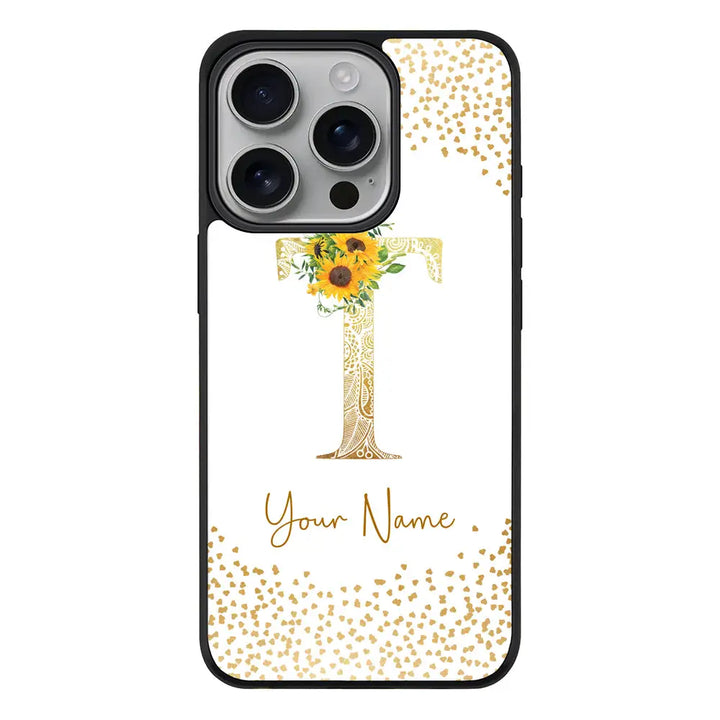 Apple iPhone 16 Pro / Rugged Black Floral Mandala Initial Phone Case - Stylizedd.com