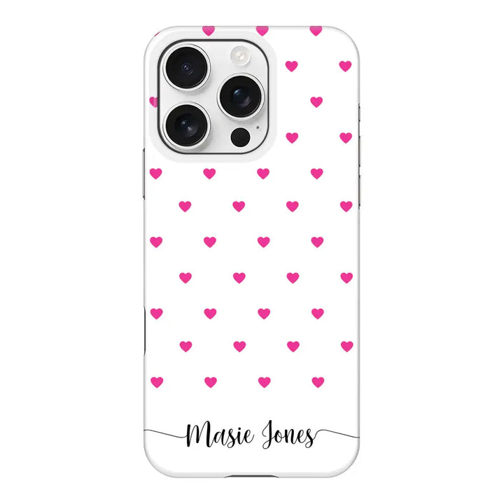 Apple iPhone 16 Pro / Snap Classic Heart Pattern Custom Text, My Name Phone Case - Stylizedd.com