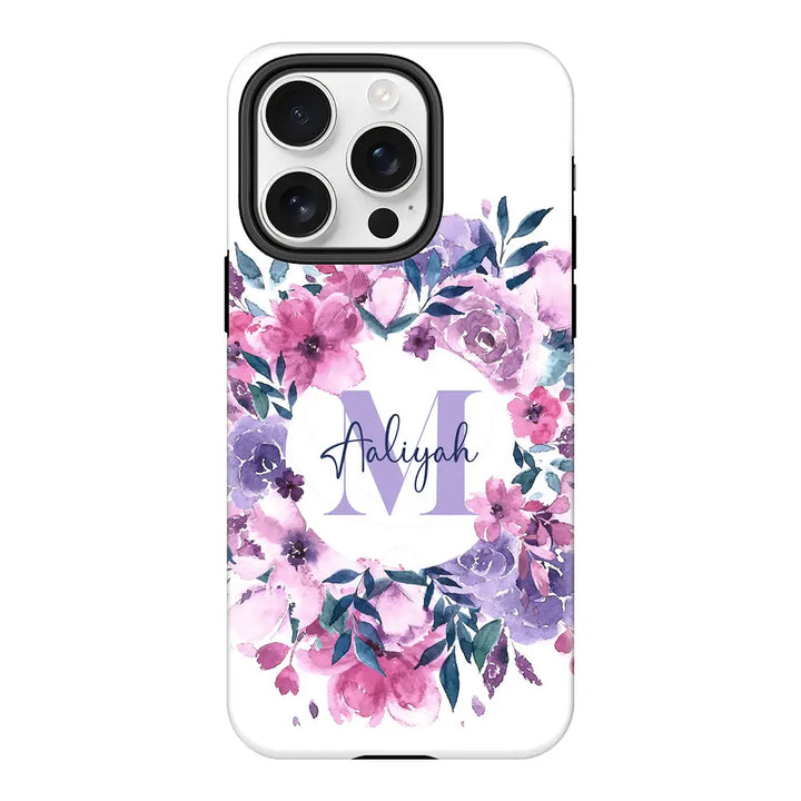 Apple iPhone 16 Pro / Tough MagSafe Custom Monogram Floral Flower Initial Name & Letter, Phone Case - Stylizedd.com