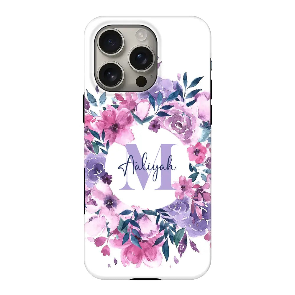 Custom Monogram Floral Flower Initial Name & Letter Phone Case - Apple iPhone 16 Pro / Tough