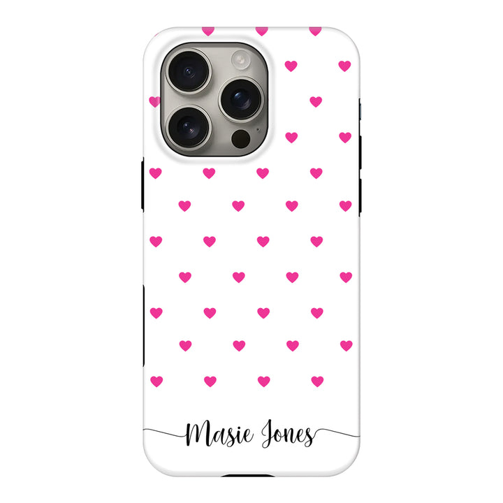 Apple iPhone 16 Pro / Tough MagSafe Heart Pattern Custom Text, My Name Phone Case - Stylizedd.com