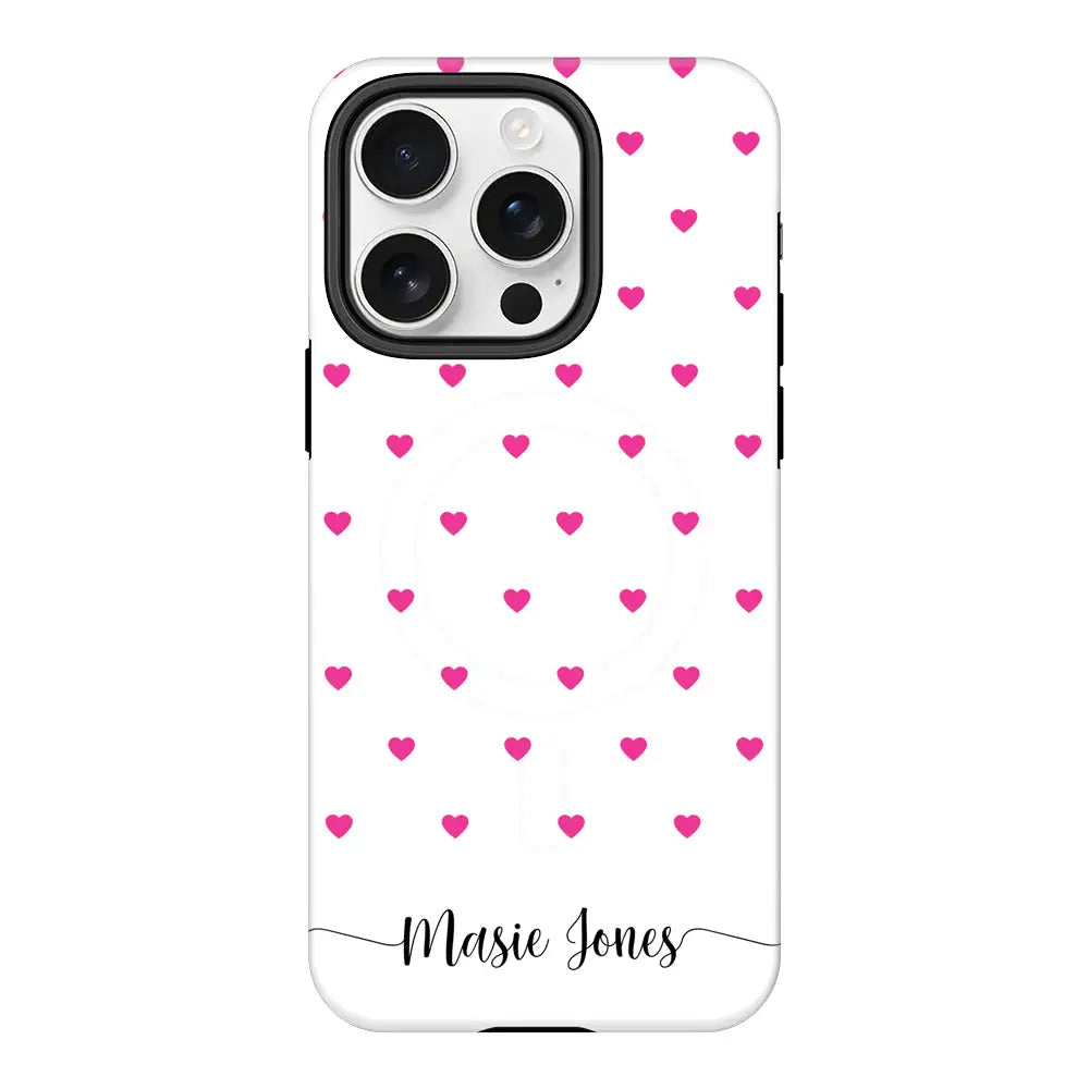 Apple iPhone 16 Pro / Tough Pro Heart Pattern Custom Text, My Name Phone Case - Stylizedd.com