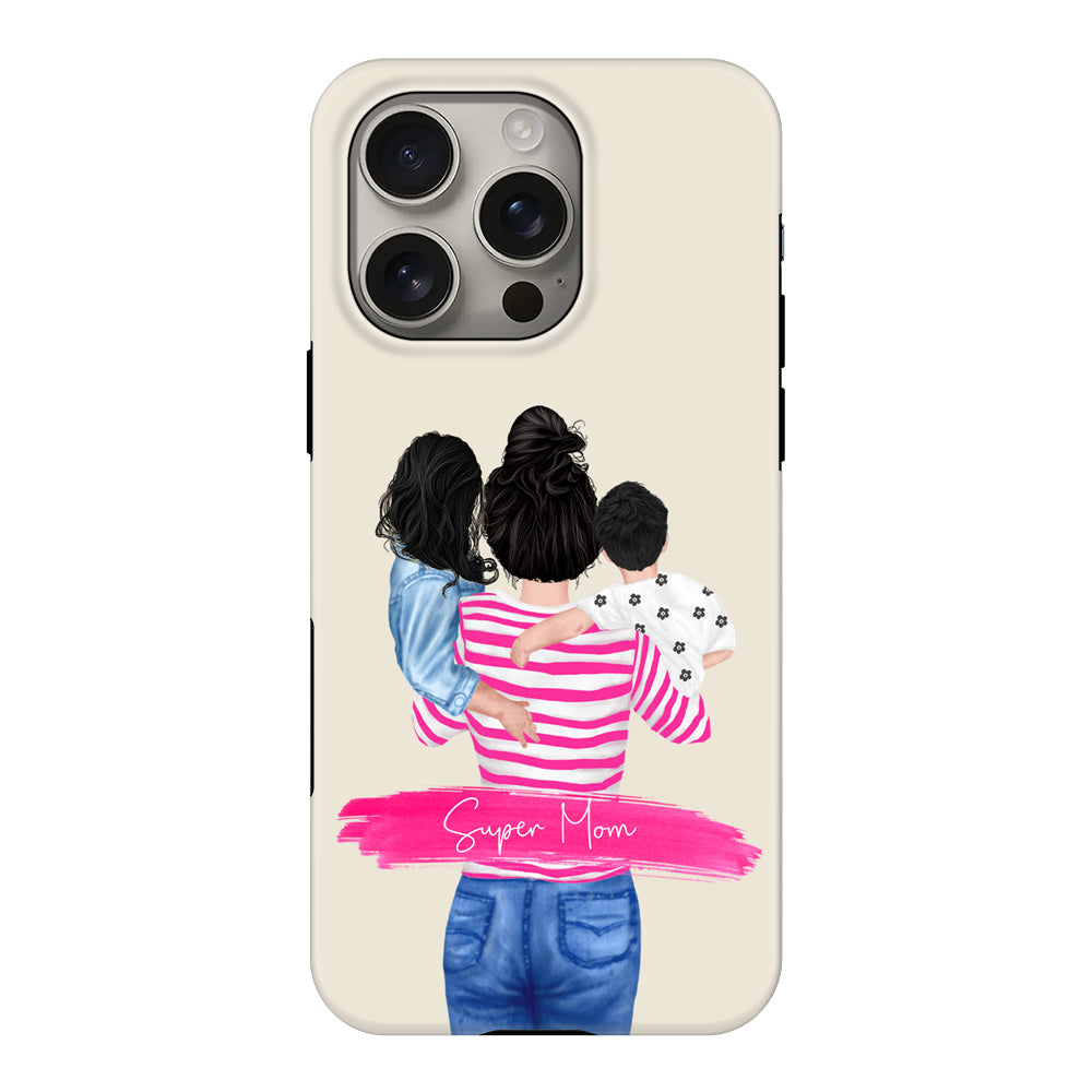 Apple iPhone 16 Pro / Tough MagSafe Custom Clipart Text Mother Son & Daughter Phone Case - Stylizedd.com