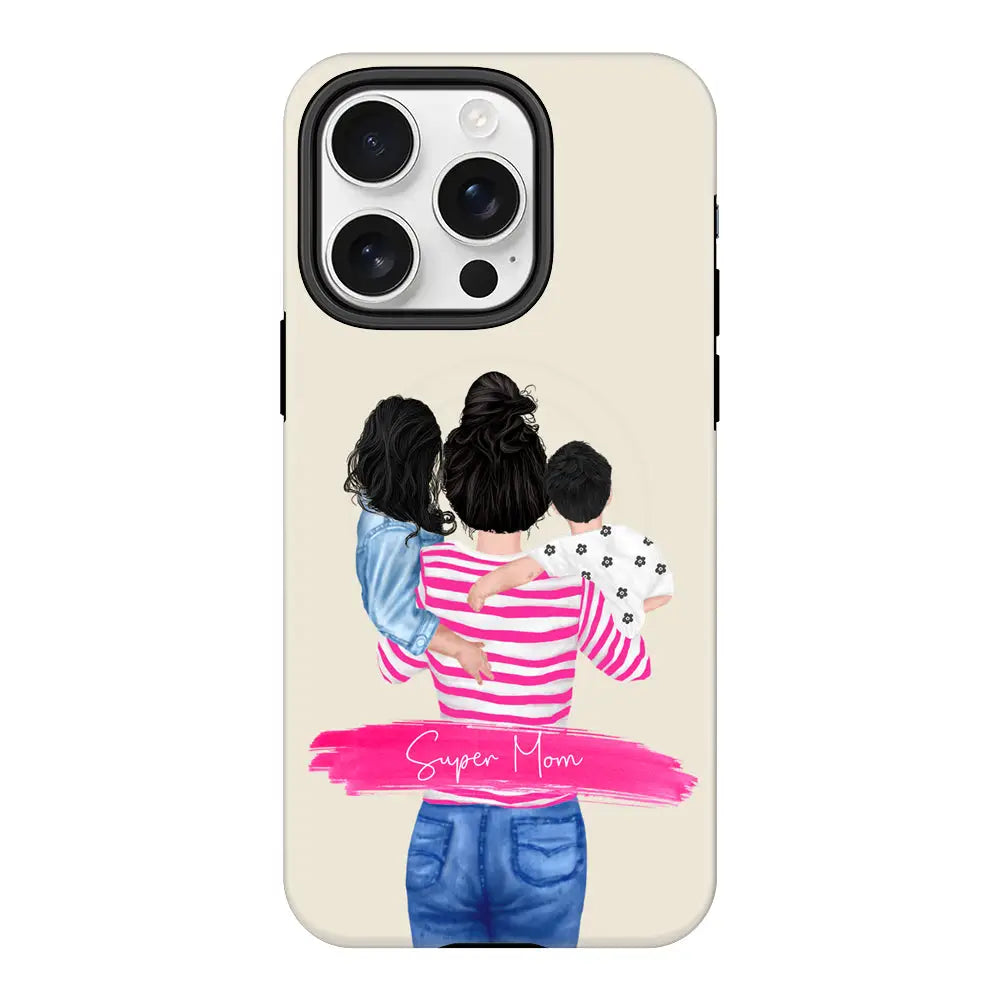 Apple iPhone 16 Pro / Tough Pro Custom Clipart Text Mother Son & Daughter Phone Case - Stylizedd.com