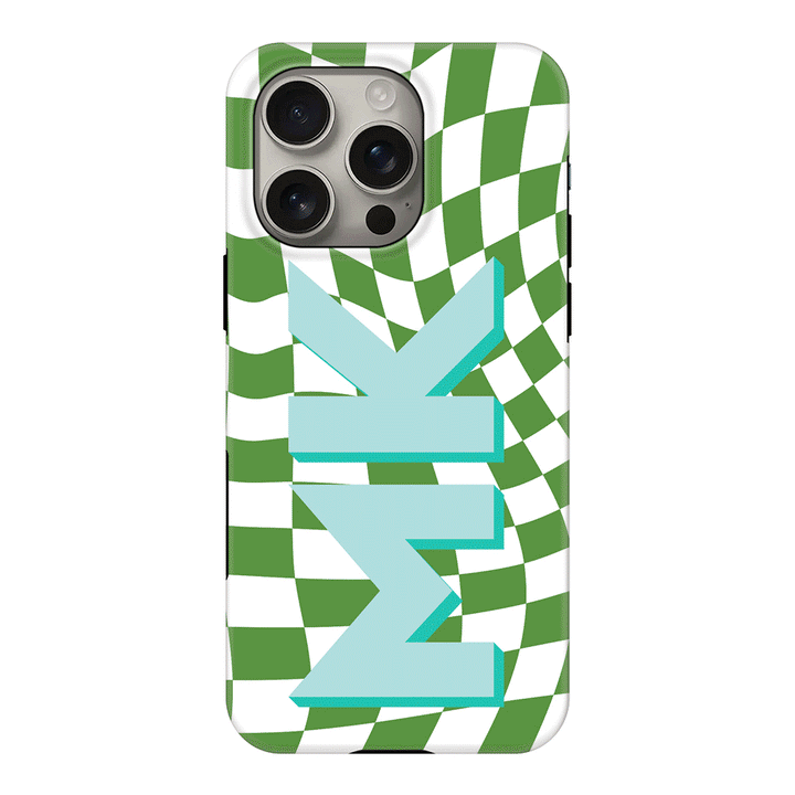 Apple iPhone 16 Pro / Tough MagSafe Custom Monogram Initial Wavy Checkerboard, Phone Case - Stylizedd.com