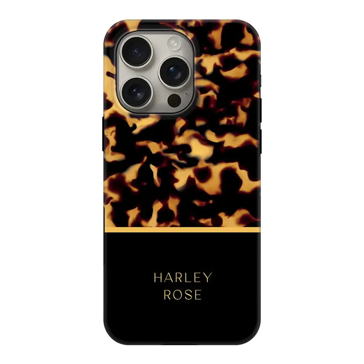 Personalized Text Luxury Tortoise Shell Pattern Phone Case - Apple iPhone 16 Pro / Tough MagSafe