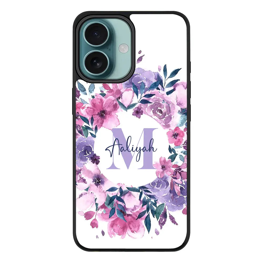 Apple iPhone 16 / Rugged MagSafe Custom Monogram Floral Flower Initial Name & Letter, Phone Case - Stylizedd.com