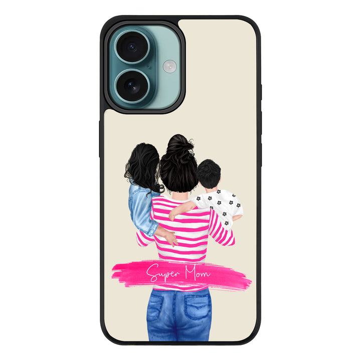 Apple iPhone 16 / Rugged MagSafe Custom Clipart Text Mother Son & Daughter Phone Case - Stylizedd.com