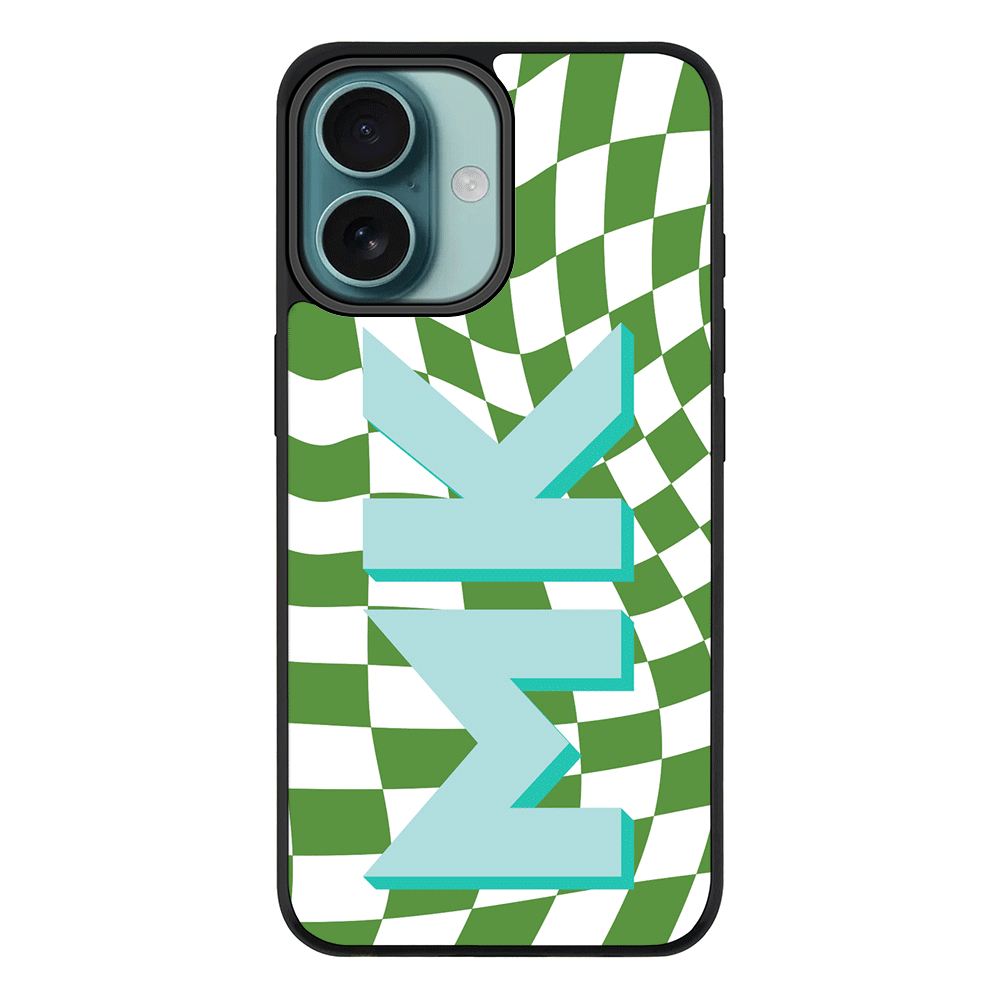 Apple iPhone 16 / Rugged MagSafe Custom Monogram Initial Wavy Checkerboard, Phone Case - Stylizedd.com