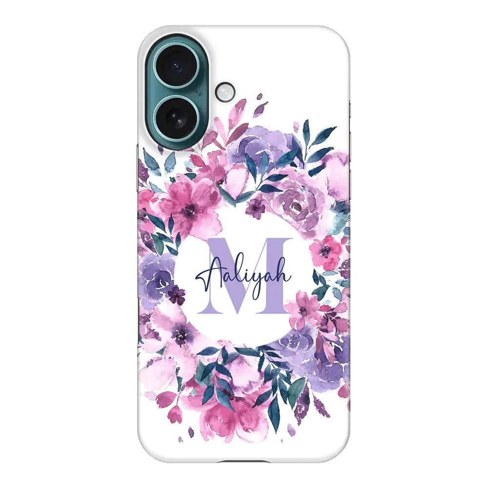 Apple iPhone 16 / Snap MagSafe Custom Monogram Floral Flower Initial Name & Letter, Phone Case - Stylizedd.com