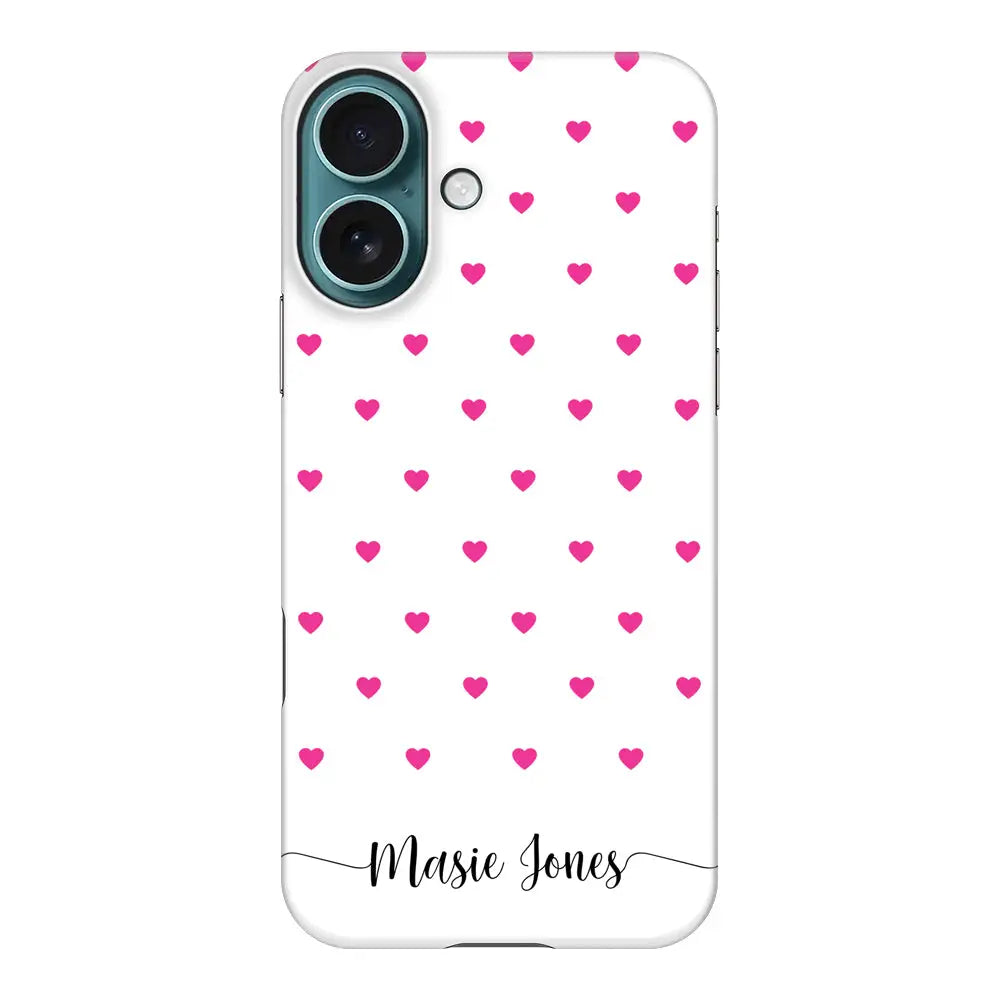 Apple iPhone 16 / Snap Classic Heart Pattern Custom Text, My Name Phone Case - Stylizedd.com