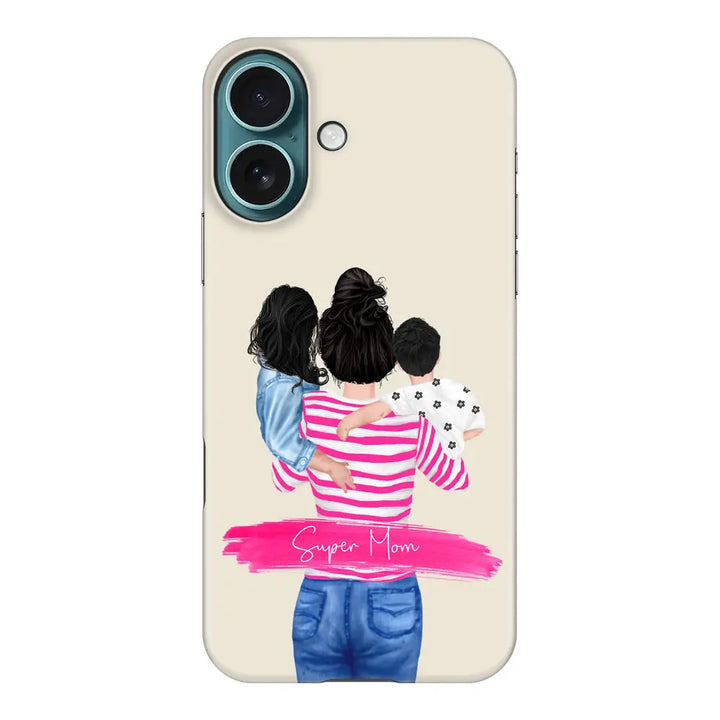 Apple iPhone 16 / Snap Classic Custom Clipart Text Mother Son & Daughter Phone Case - Stylizedd.com