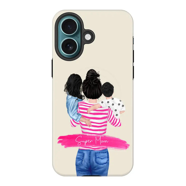 Apple iPhone 16 / Tough Pro Custom Clipart Text Mother Son & Daughter Phone Case - Stylizedd.com