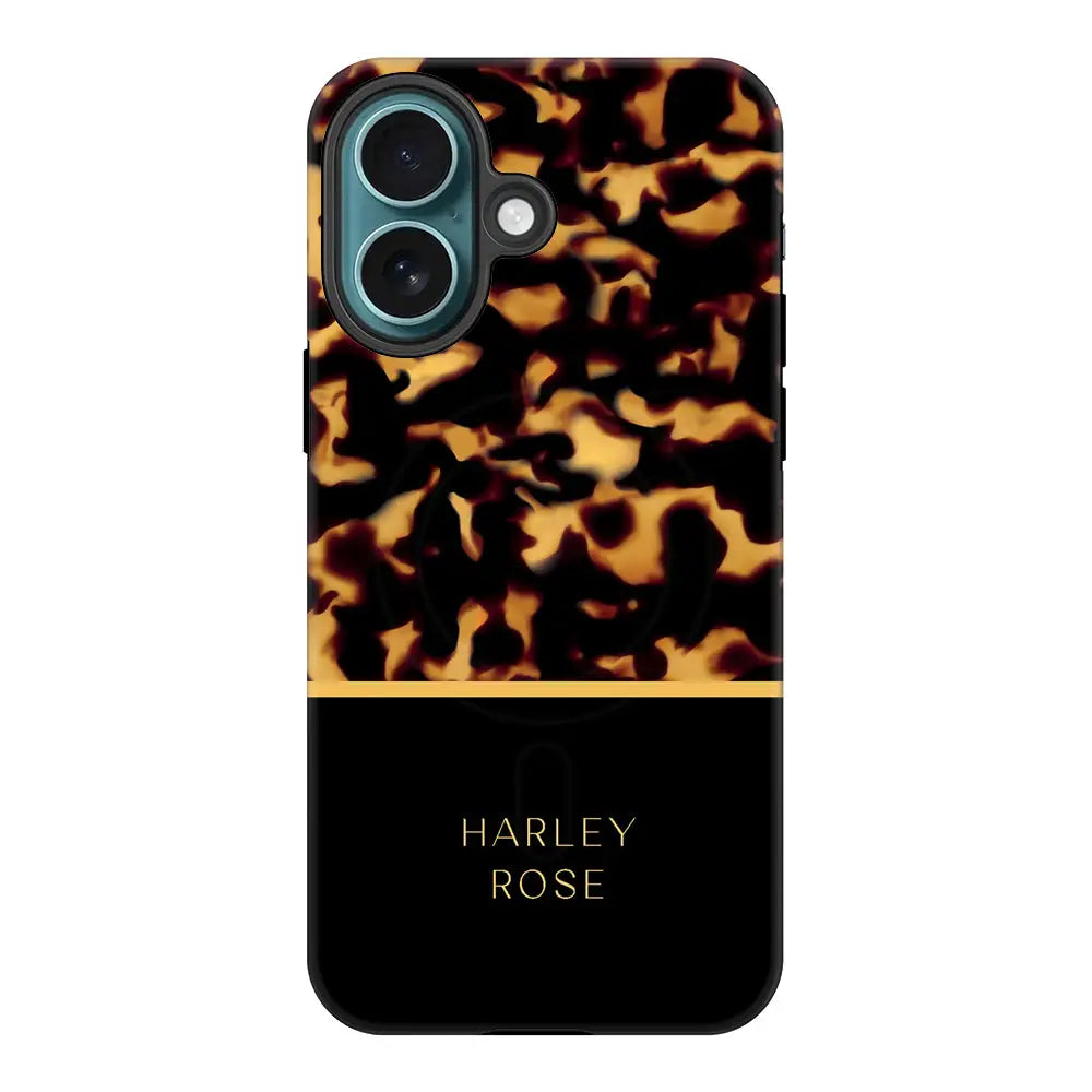 Apple iPhone 16 / Tough MagSafe Personalized Text Elegant Luxury Tortoise Shell Pattern, Phone Case - Stylizedd.com