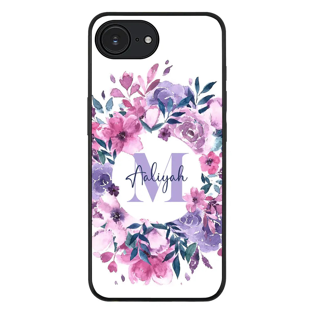 Custom Monogram Floral Flower Initial Name & Letter Phone Case - Apple iPhone 16e / Rugged Black
