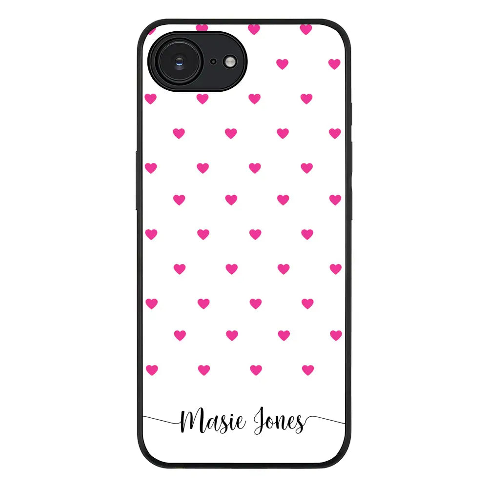 Heart Pattern Custom Text My Name Phone Case - Apple iPhone 16e / Rugged Black - Stylizedd