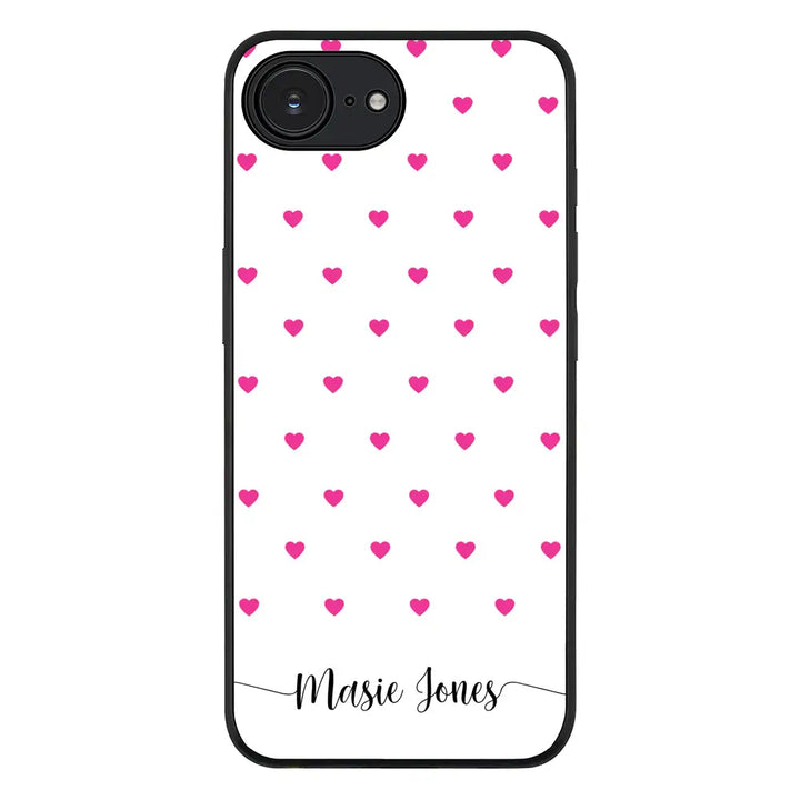 Heart Pattern Custom Text My Name Phone Case - Apple iPhone 16e / Rugged Black - Stylizedd