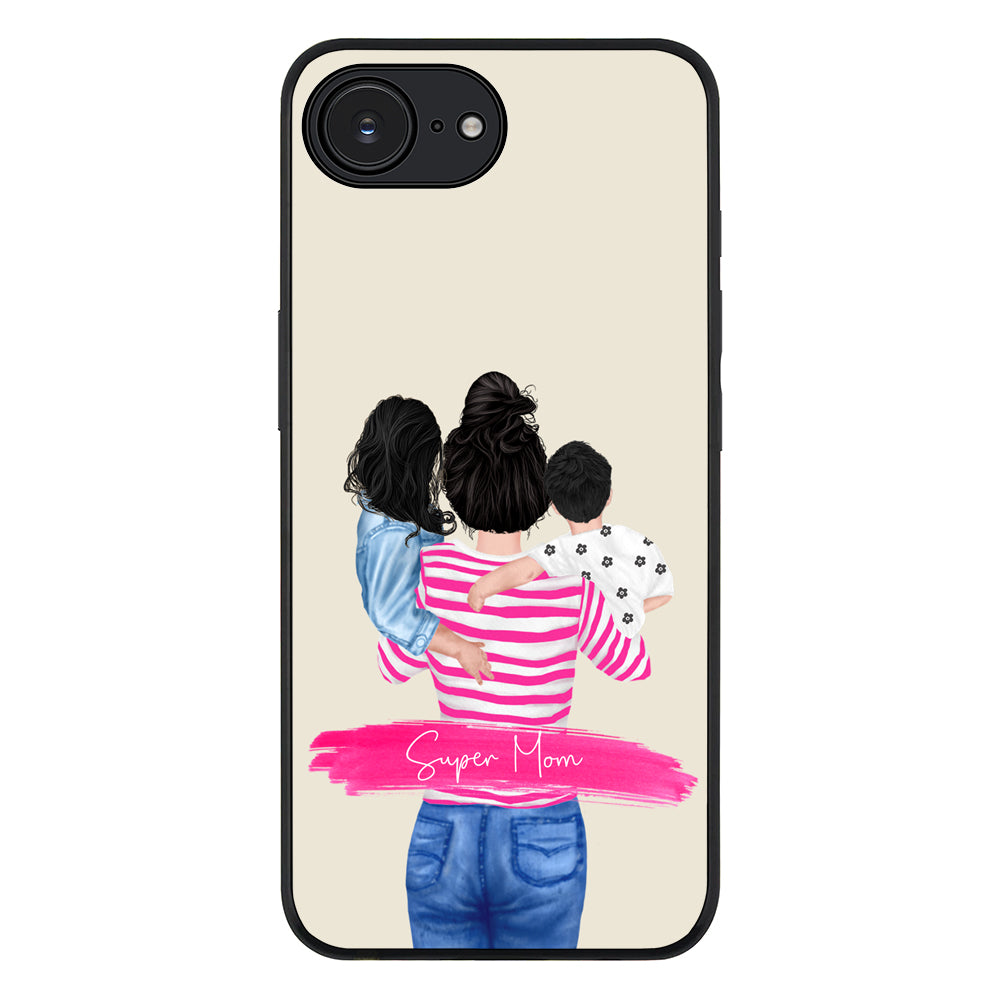 Apple iPhone 16e / Rugged Black Custom Clipart Text Mother Son & Daughter Phone Case - Stylizedd.com