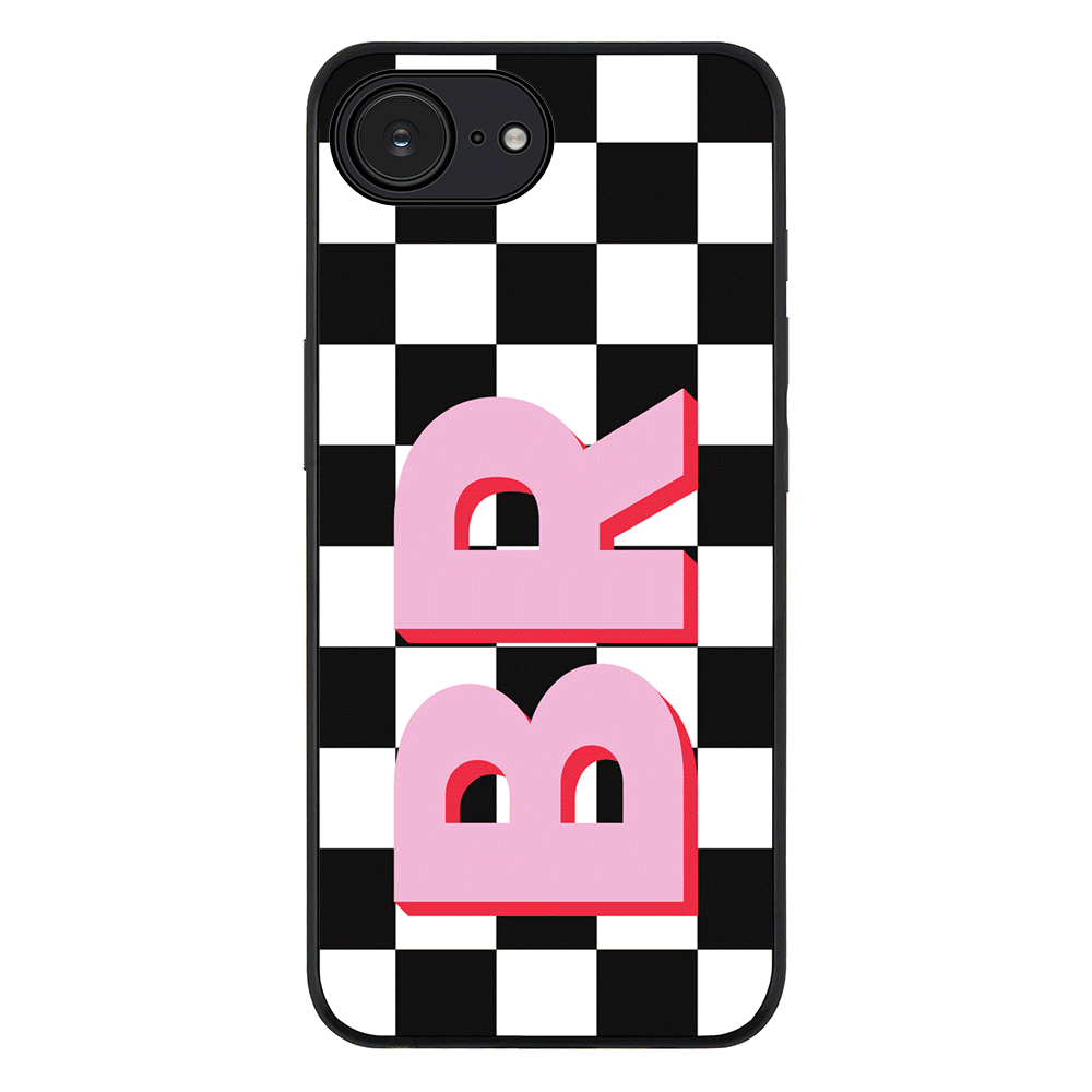 Apple iPhone 16e / Rugged Black Custom Monogram Initial Checkerboard, Phone Case - Stylizedd.com