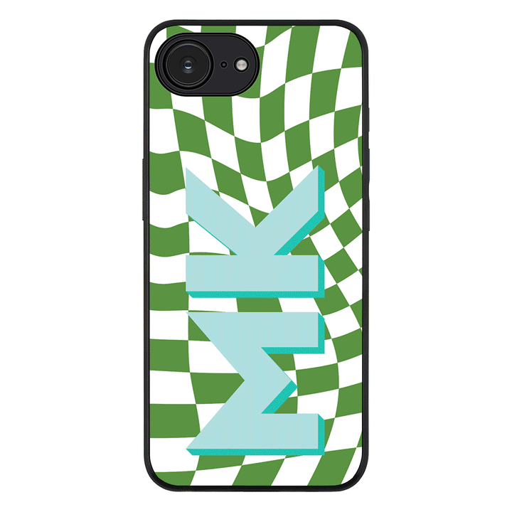 Apple iPhone 16e / Rugged Black Custom Monogram Initial Wavy Checkerboard, Phone Case - Stylizedd.com