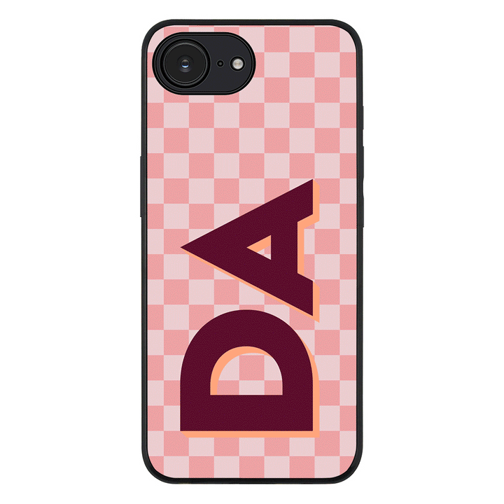 Custom Monogram Initial Small Checkerboard Phone Case - Apple iPhone 16e / Rugged Black - Stylizedd