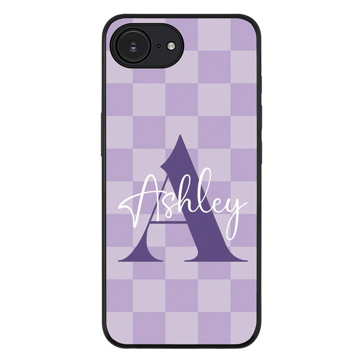 Personalized Name Initial Monogram Checkerboard Phone Case - Apple iPhone 16e / Rugged Black