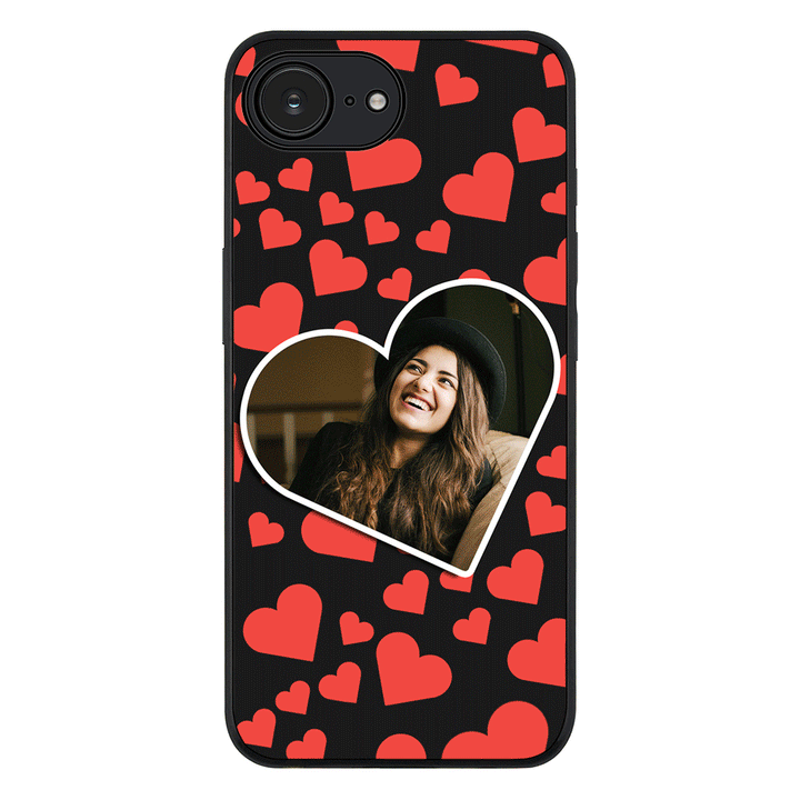 Custom Photo Heart shaped Phone Case - Apple iPhone 16e / Rugged Black - Stylizedd
