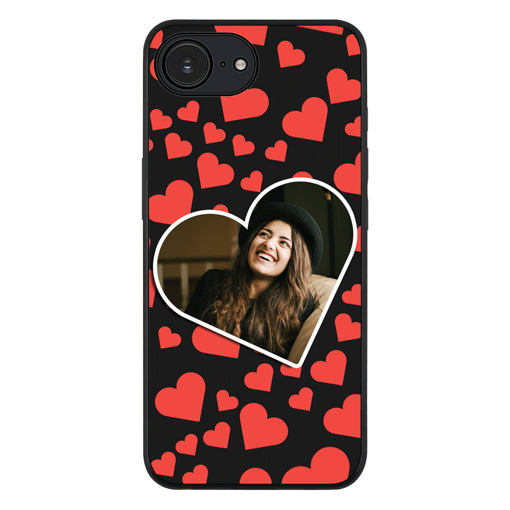 Apple iPhone 16e / Rugged Black Custom Photo Heart shaped, Phone Case - Stylizedd.com