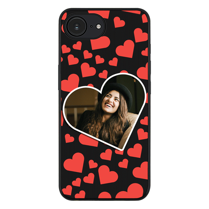 Apple iPhone 16e / Rugged Black Custom Photo Heart shaped, Phone Case - Stylizedd.com