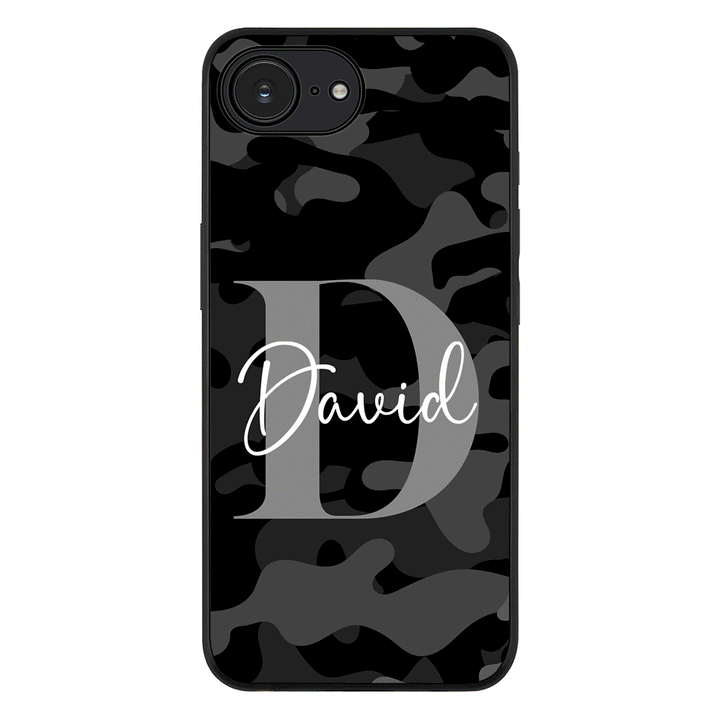 Apple iPhone 16e / Rugged Black Personalized Name Camouflage Military Camo, Phone case - Stylizedd.com