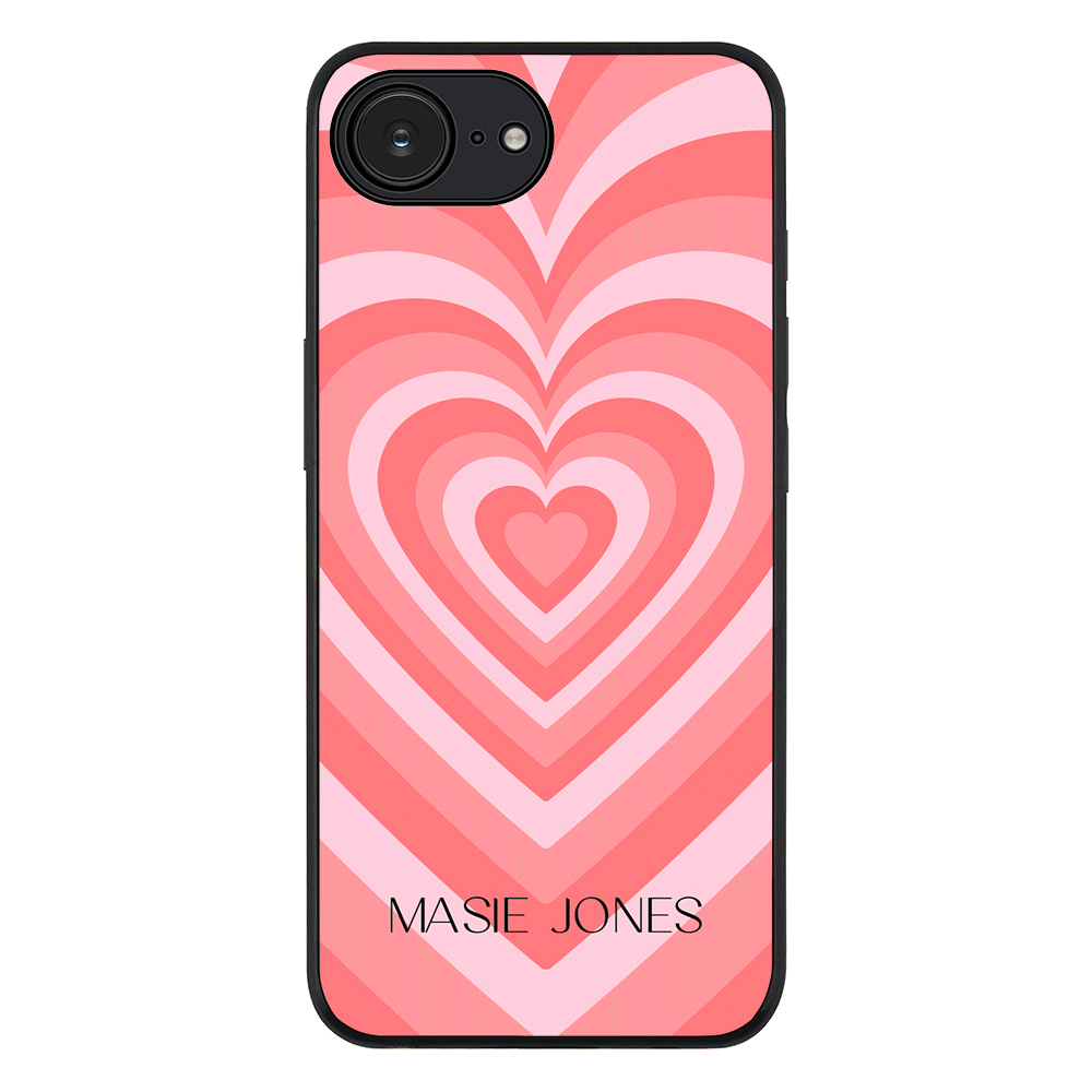 Apple iPhone 16e / Rugged Black Personalized Name Retro Hearts, Phone Case - Stylizedd.com