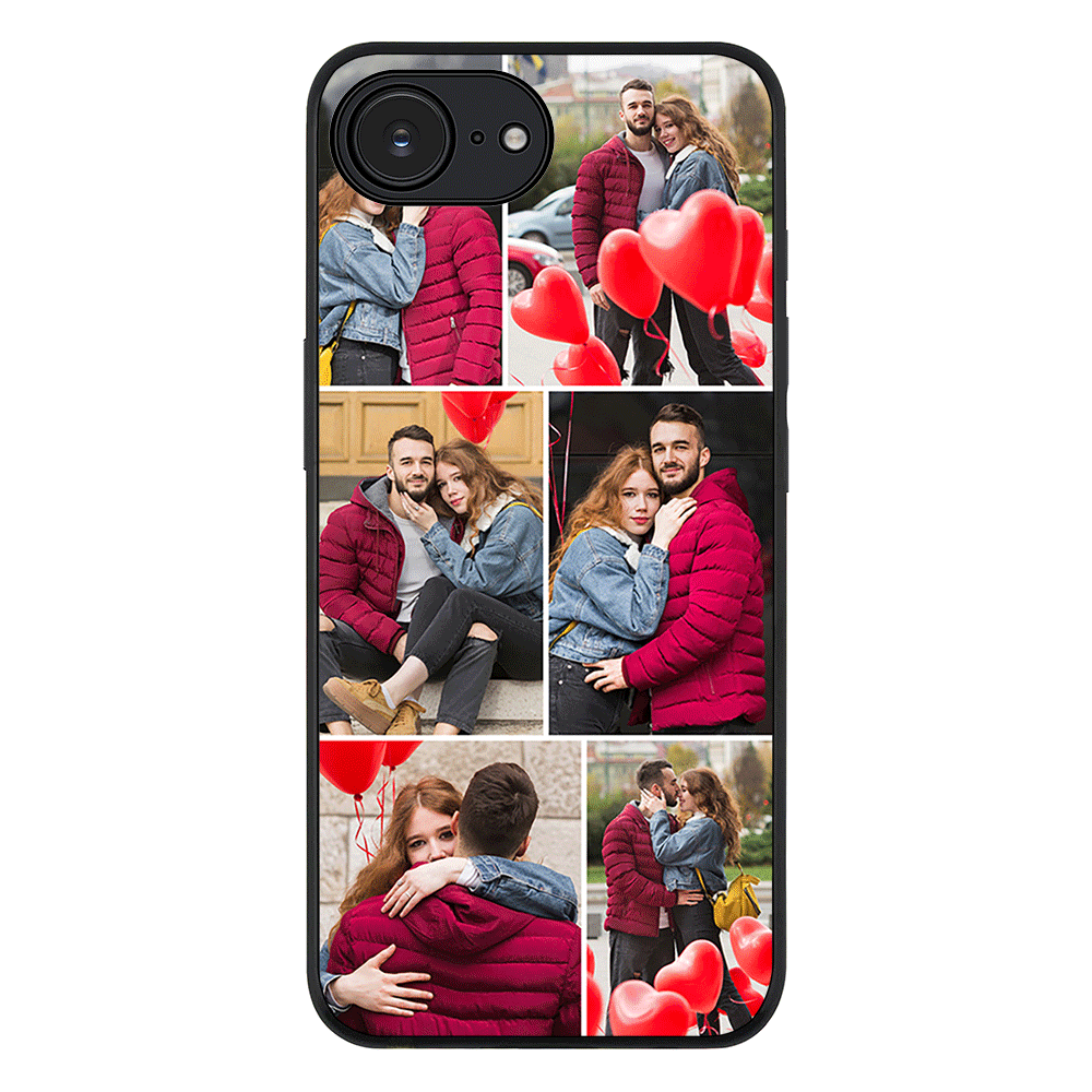 Apple iPhone 16e / Rugged Black Personalised Valentine Photo Collage Grid, Phone Case - Stylizedd.com