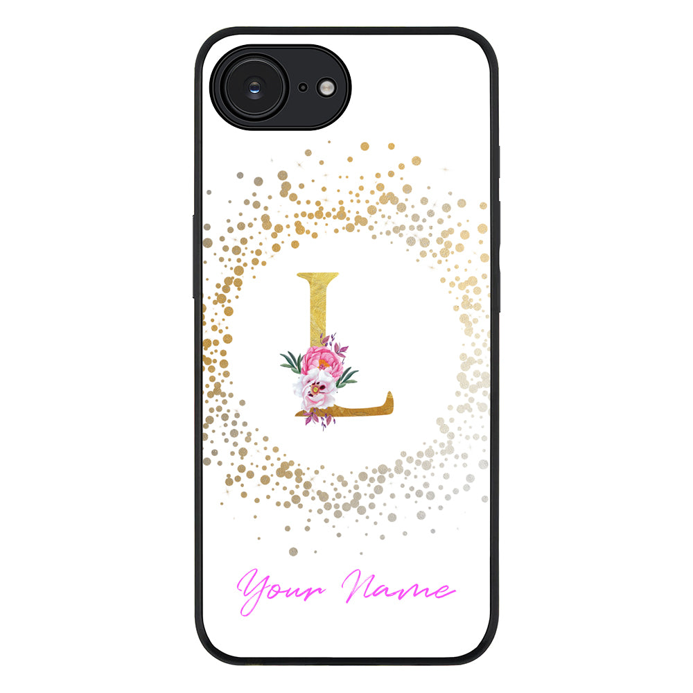 Apple iPhone 16e / Rugged Black Floral Initial Phone Case - Stylizedd.com