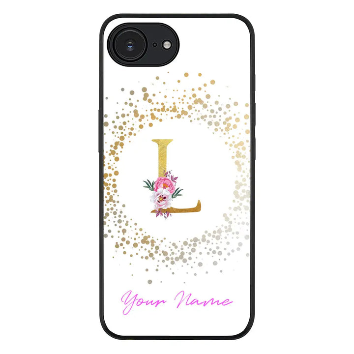 Apple iPhone 16e / Rugged Black Floral Initial Phone Case - Stylizedd.com