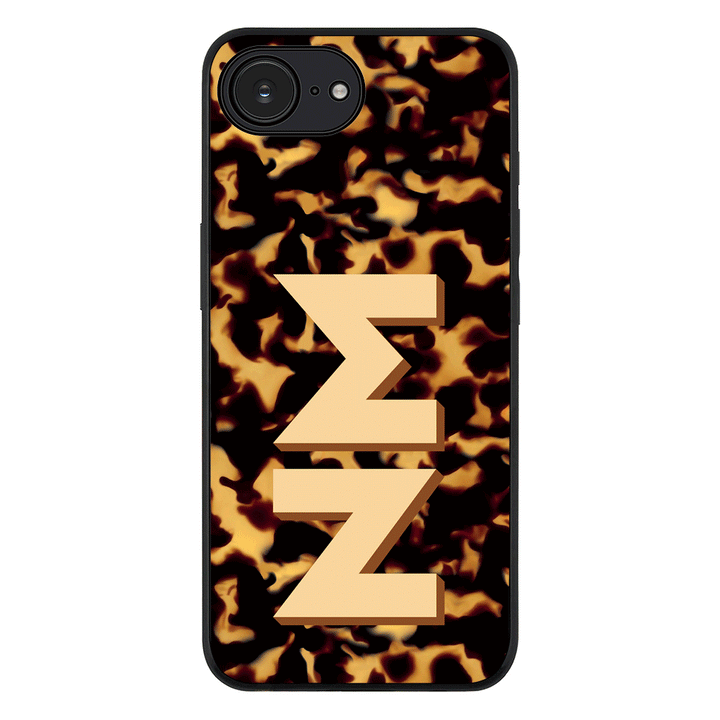 Apple iPhone 16e / Rugged Black Custom Monogram 3D Text Luxury Tortoise Shell Pattern, Phone Case - Stylizedd.com