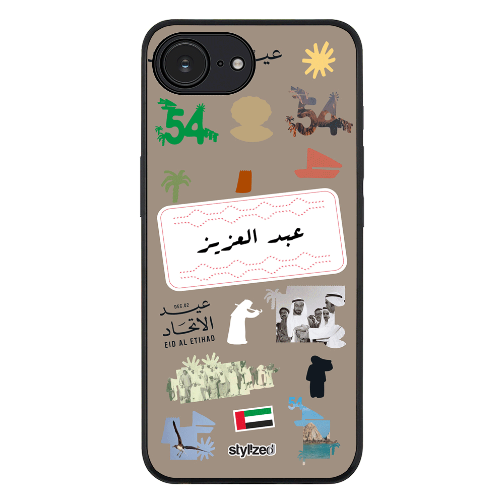 Apple iPhone 16e / Rugged Black Custom Eid Al Etihad 54 National Day Sticker, Phone Case - Stylizedd.com